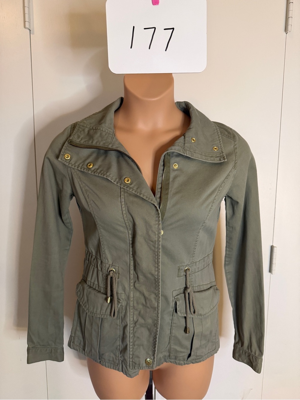Divided Olive Utility Jacket with Drawstring Waist